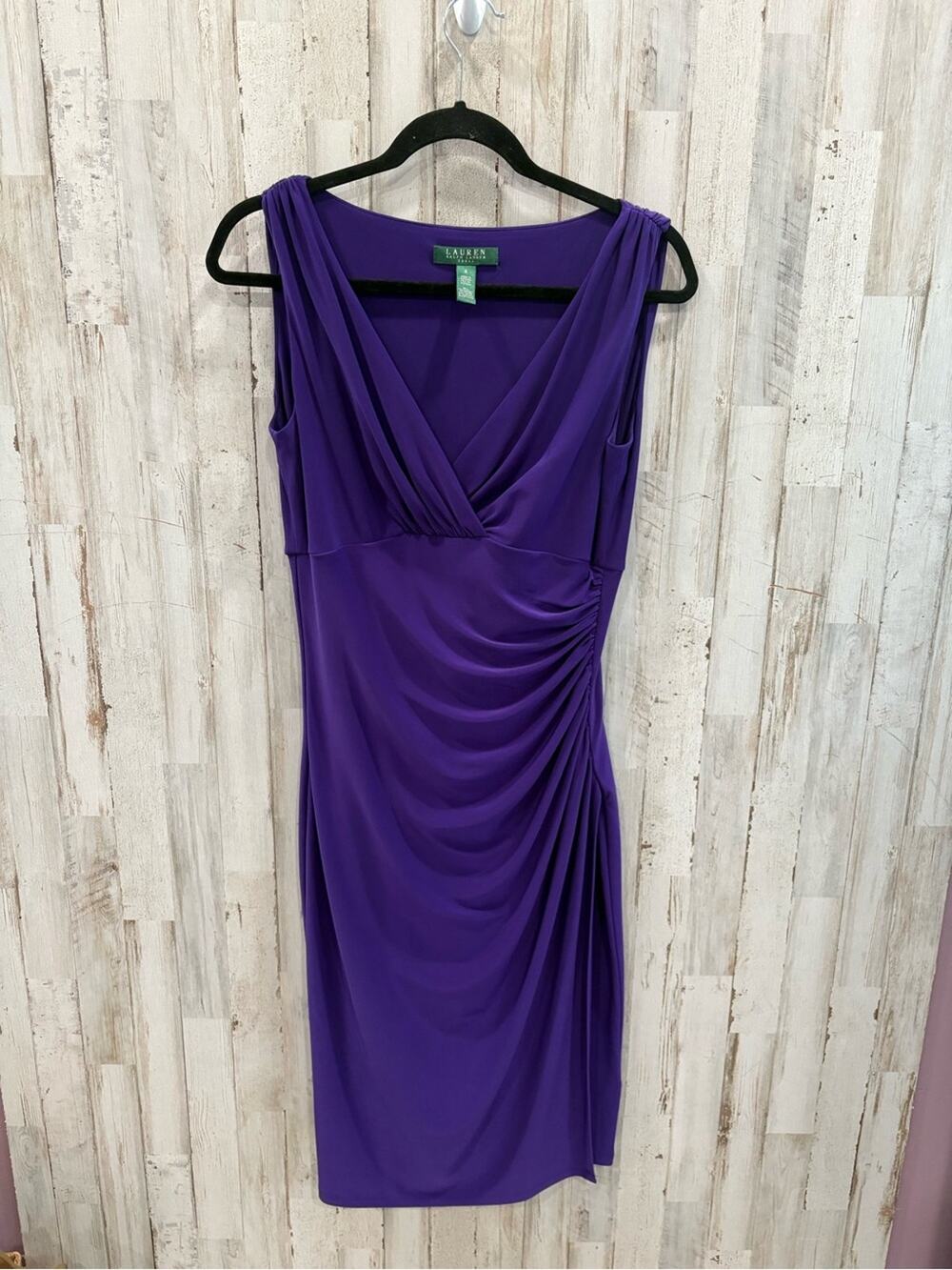 Lauren Ralph Lauren Purple Ruched Sheath Dress 6 Sleeveless Cocktail Flattering